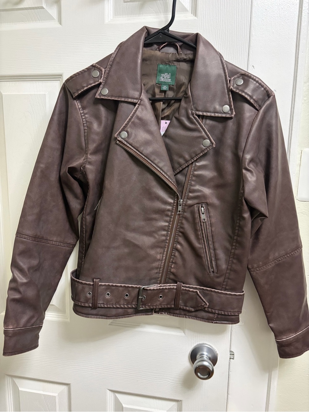 NWT XXS Wild Fable Brown Faux Leather Moto Jacket retail $42